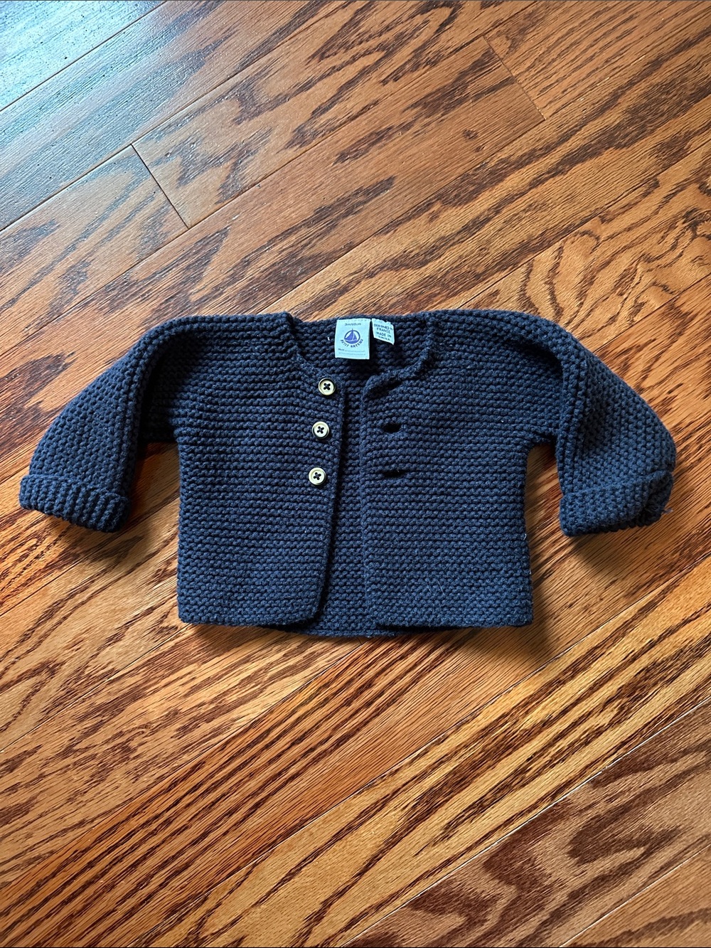 Petit Bateau Navy Knit Baby Cardigan with Buttons